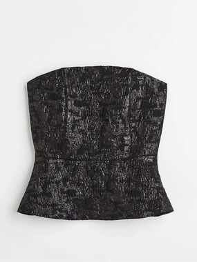 H&M edition Strapless Black shiny Peplum Bustier top